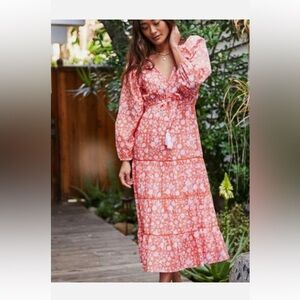 Anthropologie Mer St Barth Odette Size Large floral midi boho tiere…NWT